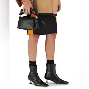 STAUD Black Leather Chess side zip heeled ankle boots booties